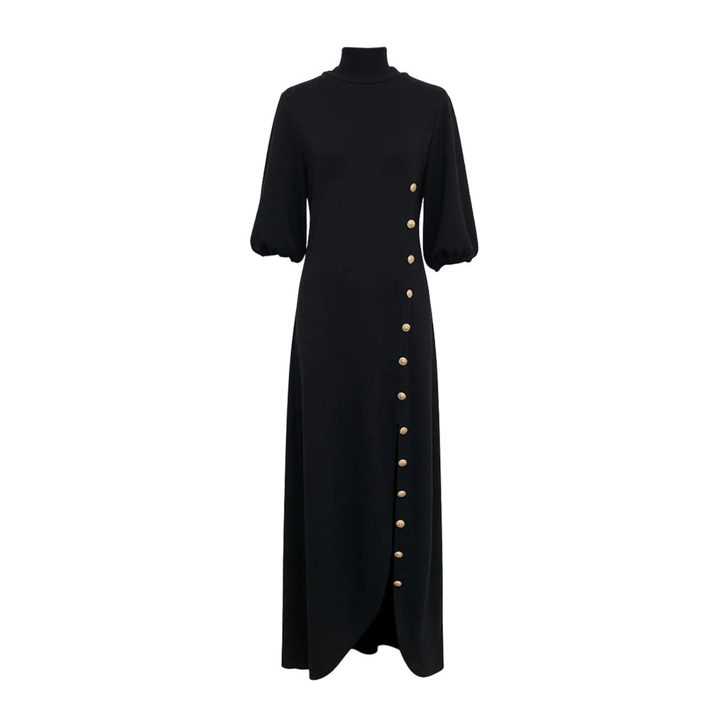 Gold Button Turtleneck Maxi Dress