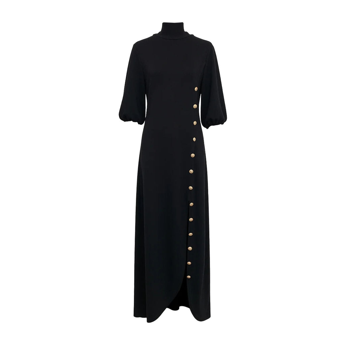 Gold Button Turtleneck Maxi Dress