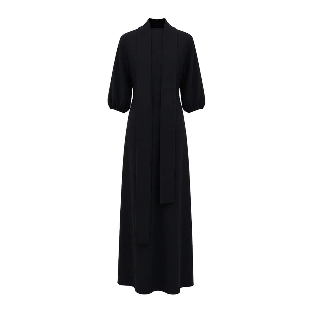 Gold Button Turtleneck Maxi Dress