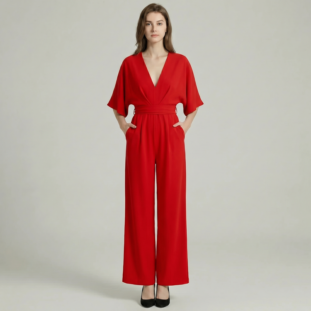 Kimono Sleeve V-Neck Jumpsuit