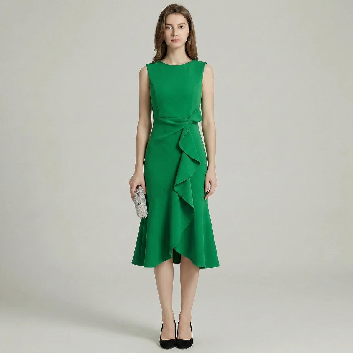 Ruffle Hem Sleeveless Midi Dress