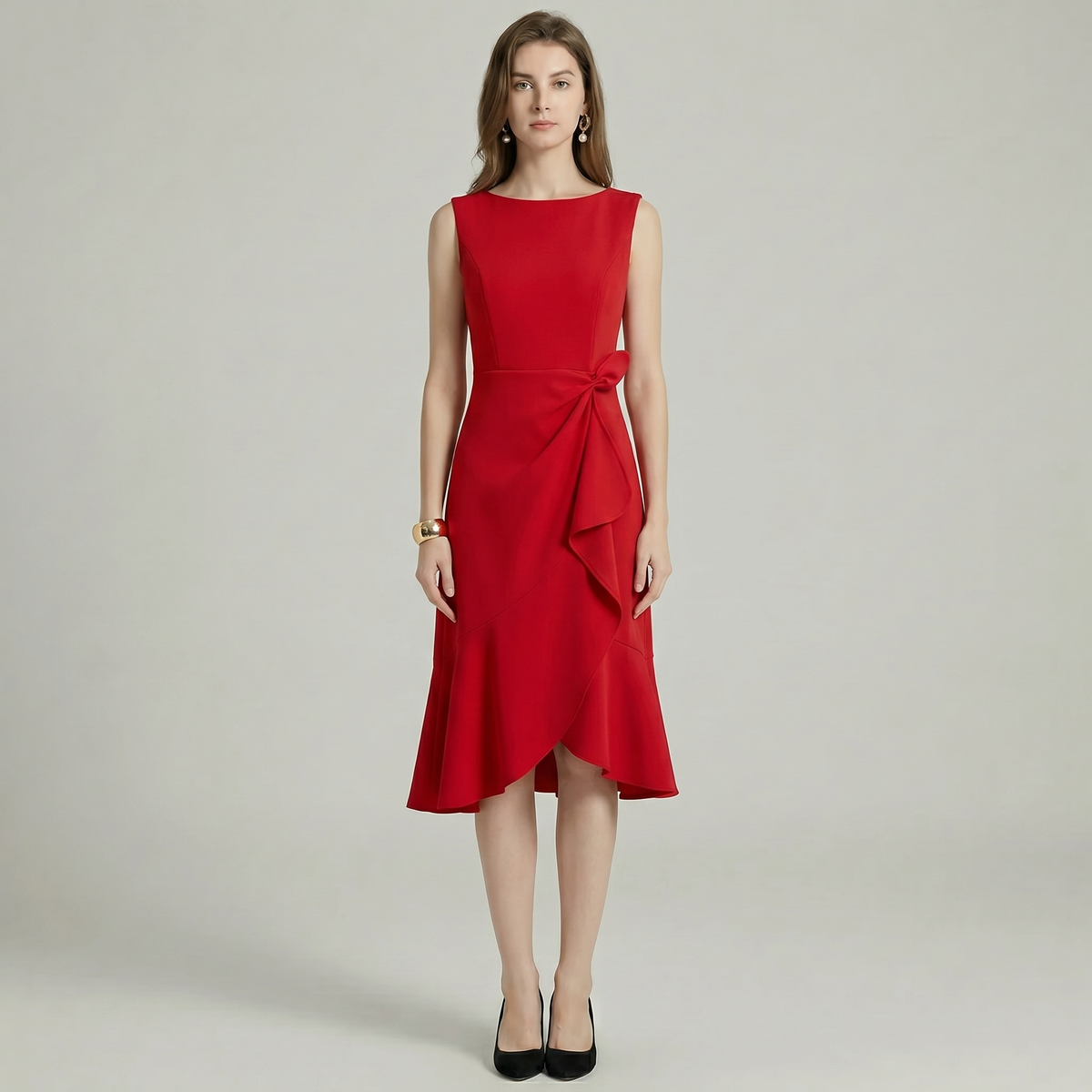 Ruffle Hem Sleeveless Midi Dress