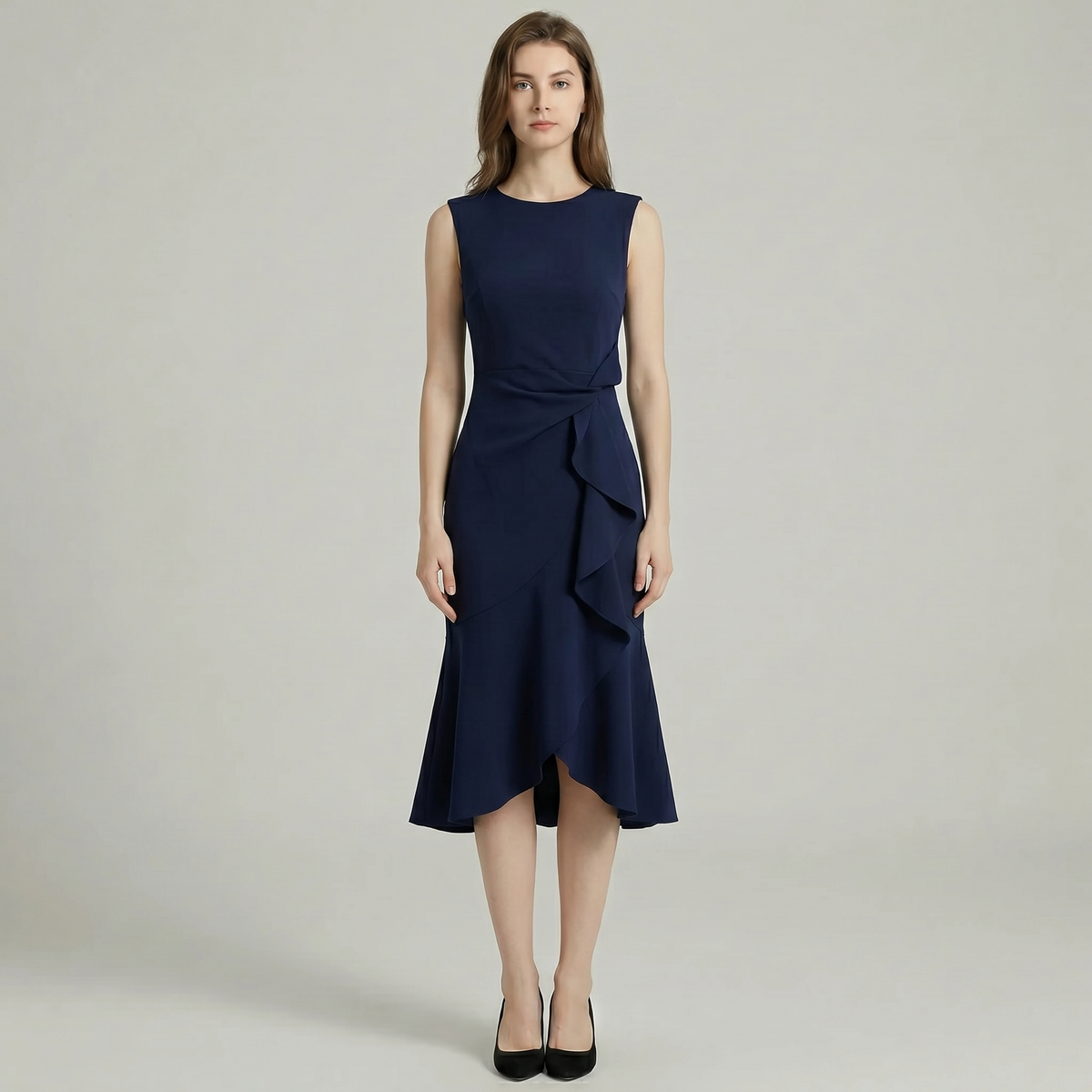 Ruffle Hem Sleeveless Midi Dress