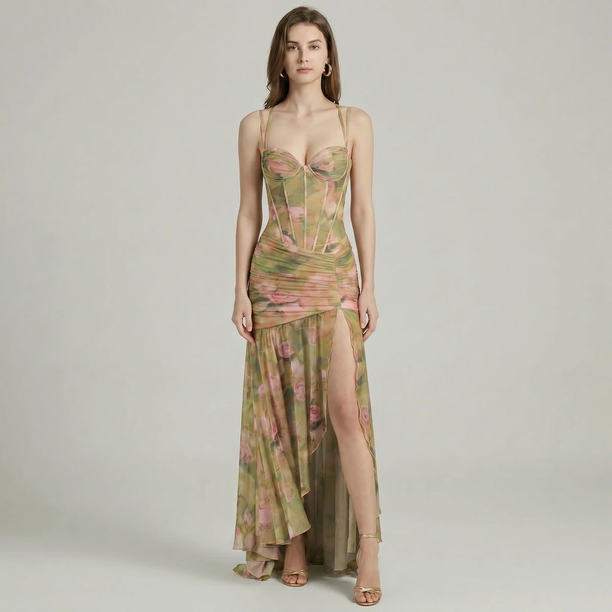 Floral Print Slit Maxi Dress