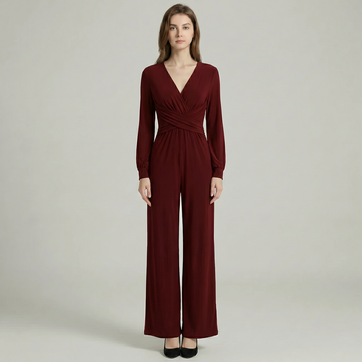 Long Sleeve Wrap Jumpsuit