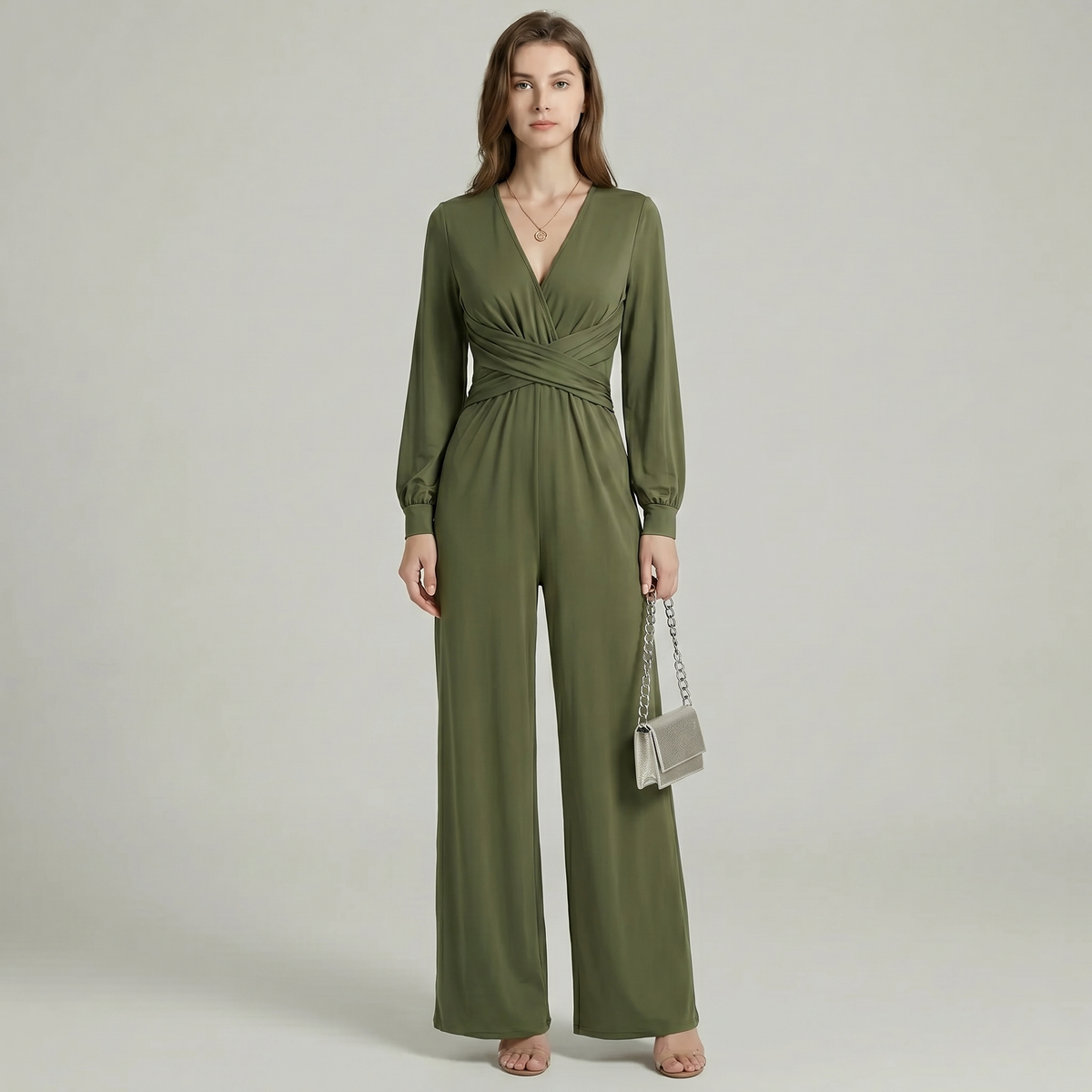 Long Sleeve Wrap Jumpsuit