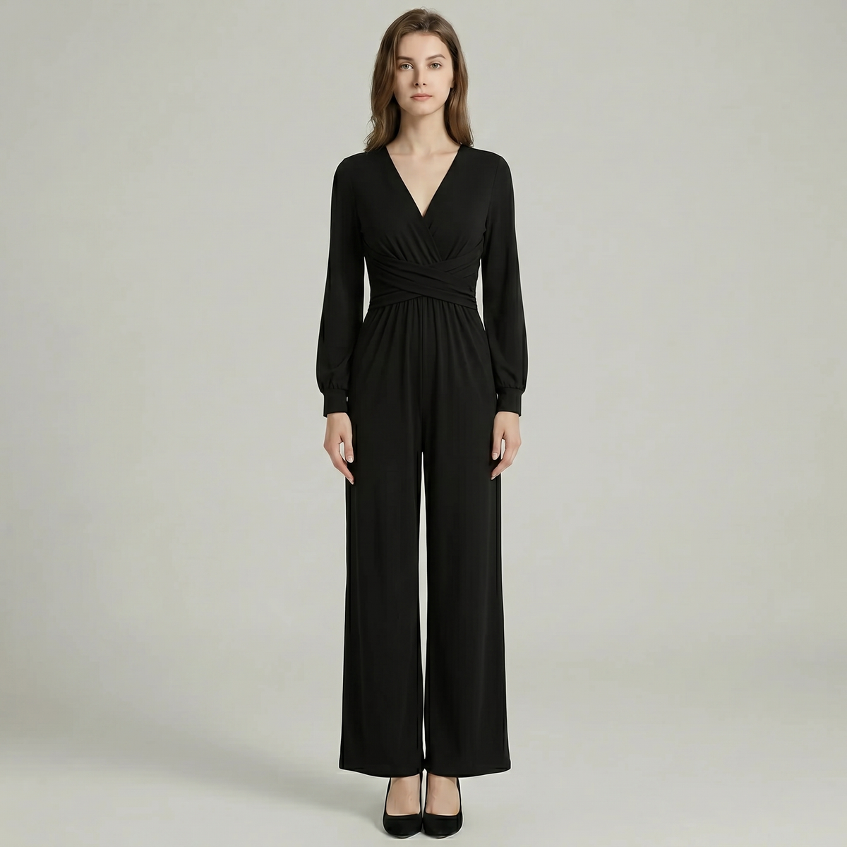 Long Sleeve Wrap Jumpsuit