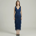 Fringe Beaded V-Neck Midi Dress