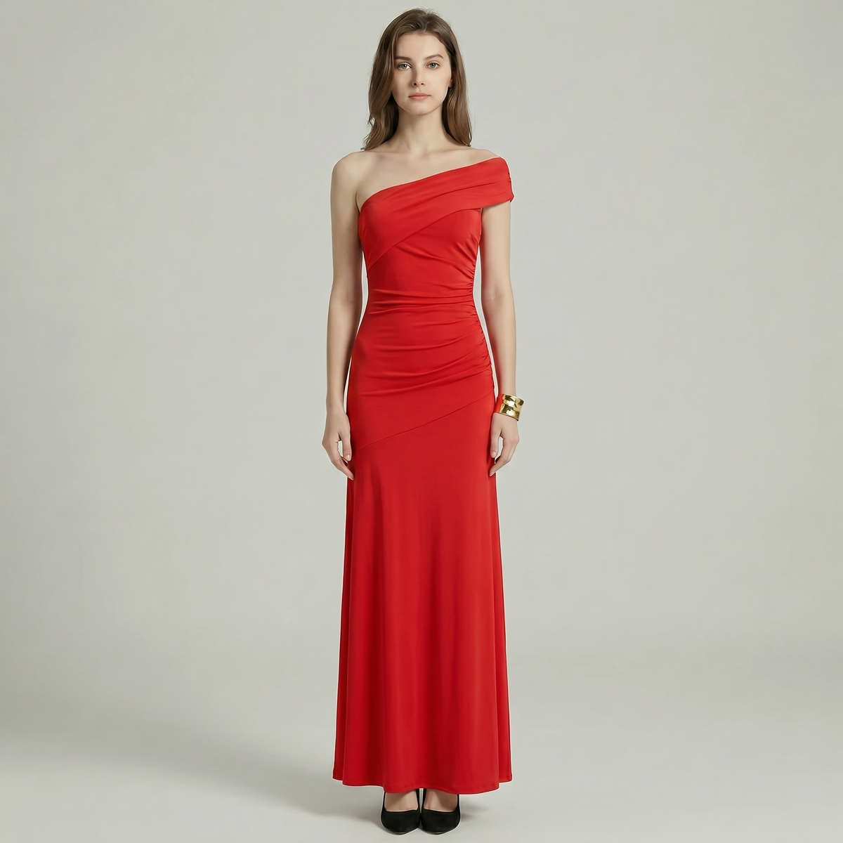 One Shoulder Ruched Maxi Dress