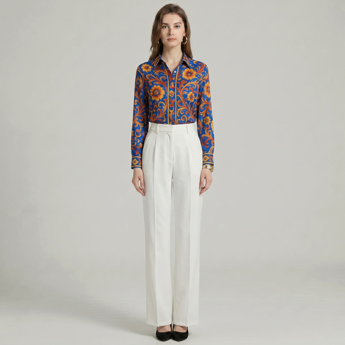 Floral Paisley Print Satin Shirt