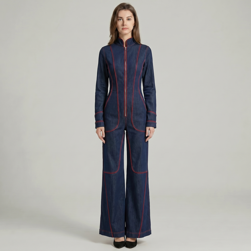 Zip-Up Wide Leg Pant Suit