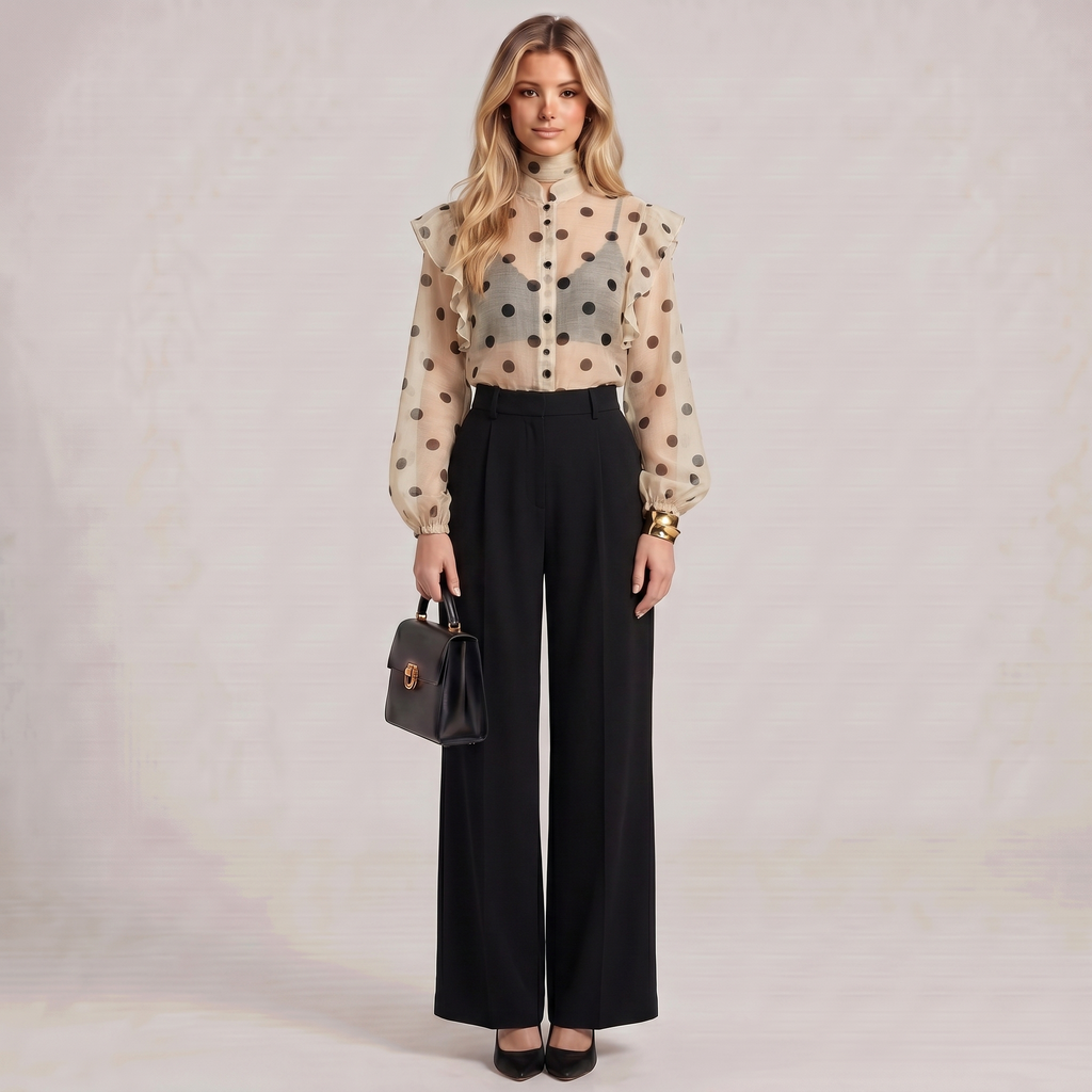 Polka Dot Sheer Bow Blouse