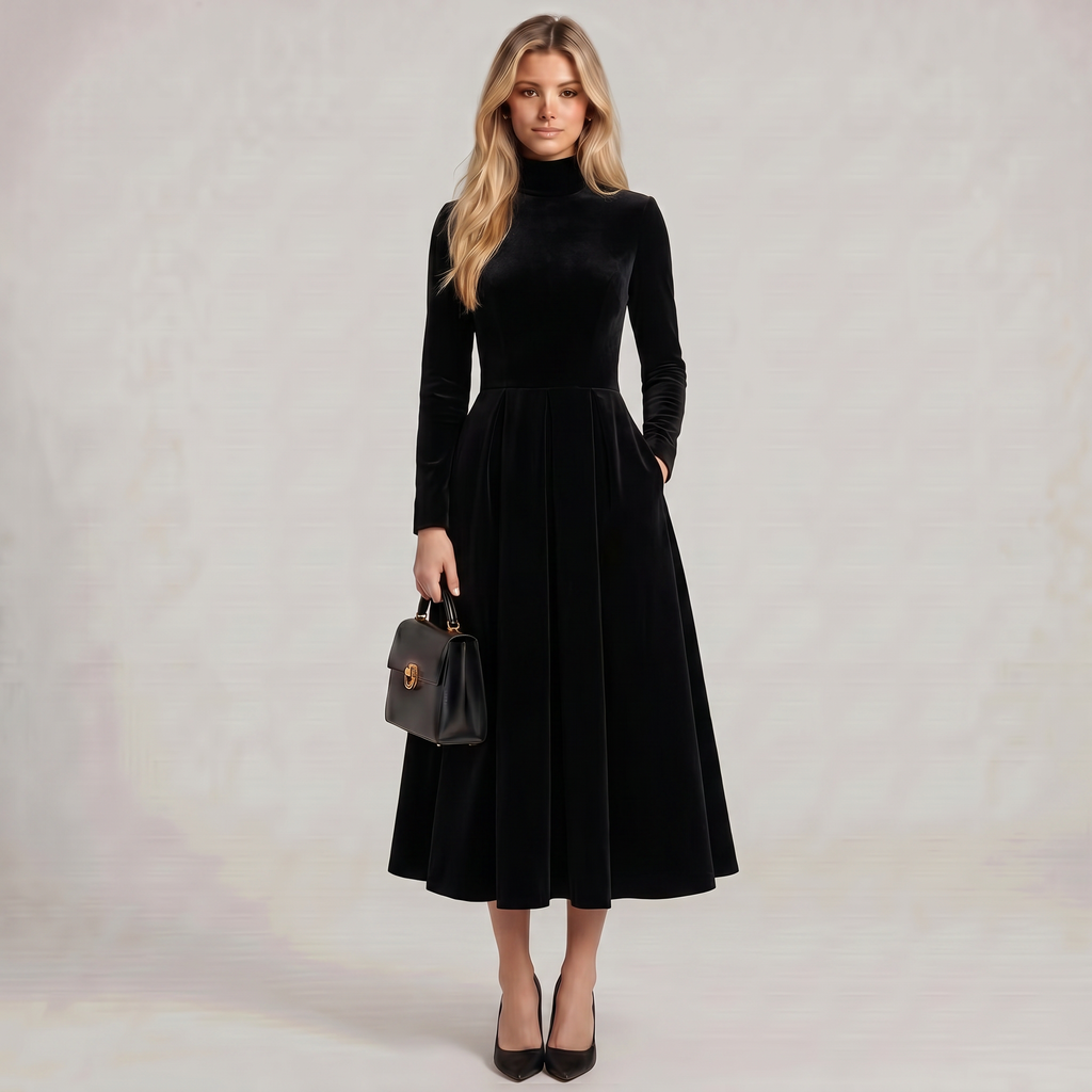 Long Sleeve Full Skirt Midi Dress