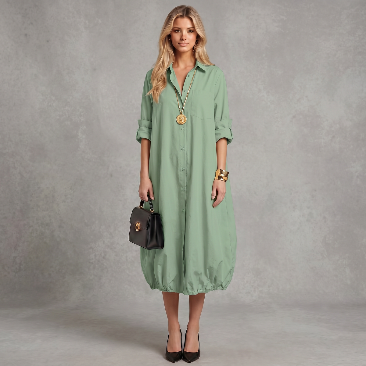 Linen Button Down Midi Dress