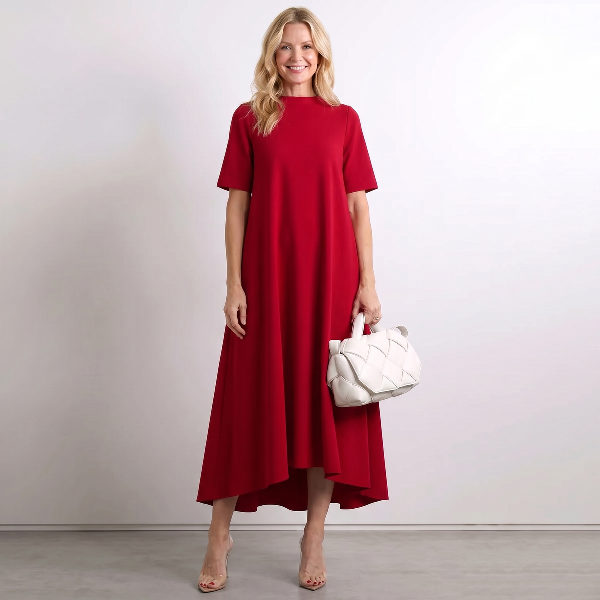 Asymmetric Hem Short Sleeve Midi Dress
